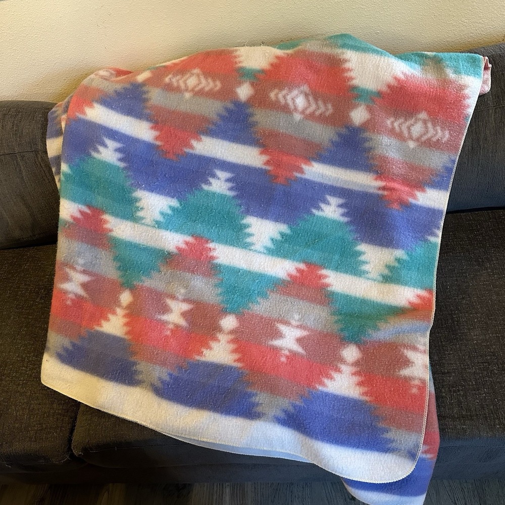 Vintage Southwest Aztec‎ Style Queen / King Blanket 100" X 85" EUC